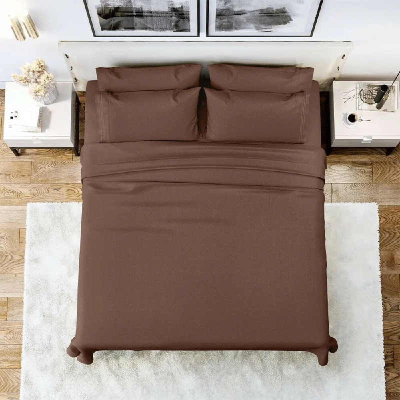 Queen - Size Sheet Sets with a European Pillowcase Set6 Piece Sheet Set 1800 Series Egyptian Deep Pocket King Brown Queen - Size Sheet Sets with a European Pillowcase Set6 Piece Sheet Set 1800 Series Egyptian Deep Pocket King Brown