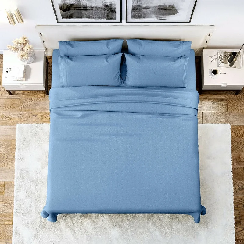 Polyester - Cotton Blend Sheets for Durability and Comfort6 Piece Sheet Set 1800 Series Egyptian Deep Pocket Twin Blue