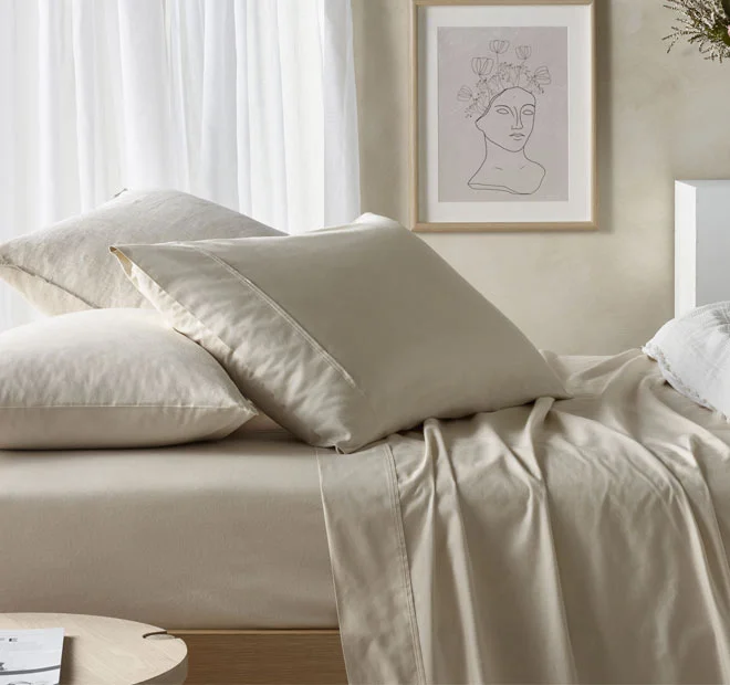 Rayon - Cotton Sheets for a Breathable and Soft BlendEucalyptus Cotton Sheet Set Range Stone Rayon - Cotton Sheets for a Breathable and Soft BlendEucalyptus Cotton Sheet Set Range Stone