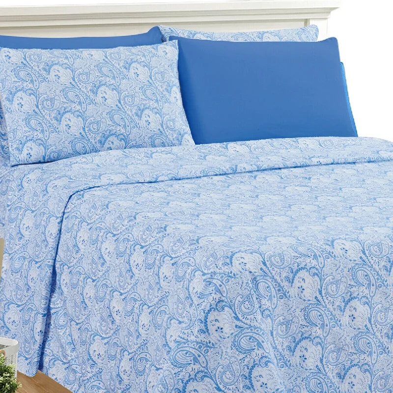 Linen - Cotton Blend Sheets for a Natural and Versatile Option6 Piece 1800 Series Egyptian Paisley Sheet Set Twin White Blue Linen - Cotton Blend Sheets for a Natural and Versatile Option6 Piece 1800 Series Egyptian Paisley Sheet Set Twin White Blue