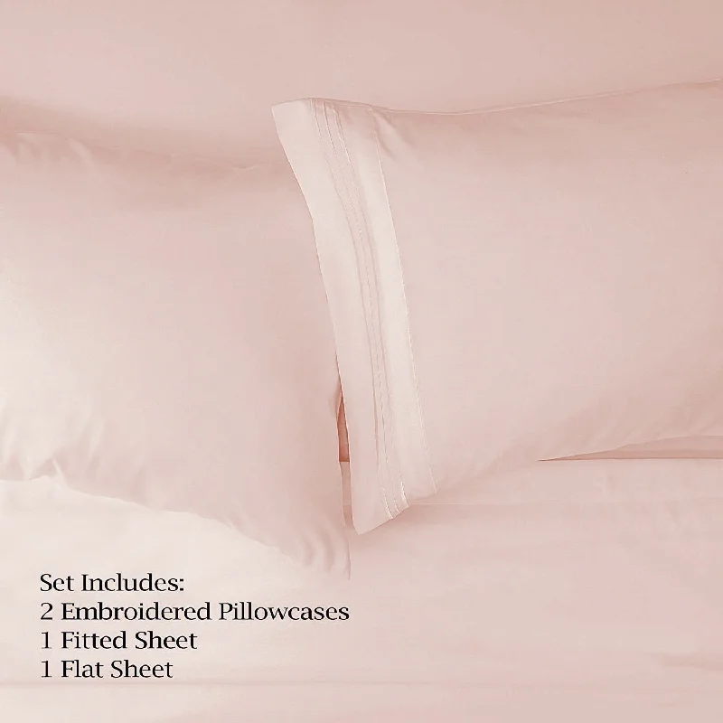 Moisture - Wicking Cotton Sheets for a Dry and Comfortable Sleep4-Piece Blush Sheet Set 2000 Embroidery Soft Cozy 12" Deep Pocket Moisture - Wicking Cotton Sheets for a Dry and Comfortable Sleep4-Piece Blush Sheet Set 2000 Embroidery Soft Cozy 12" Deep Pocket