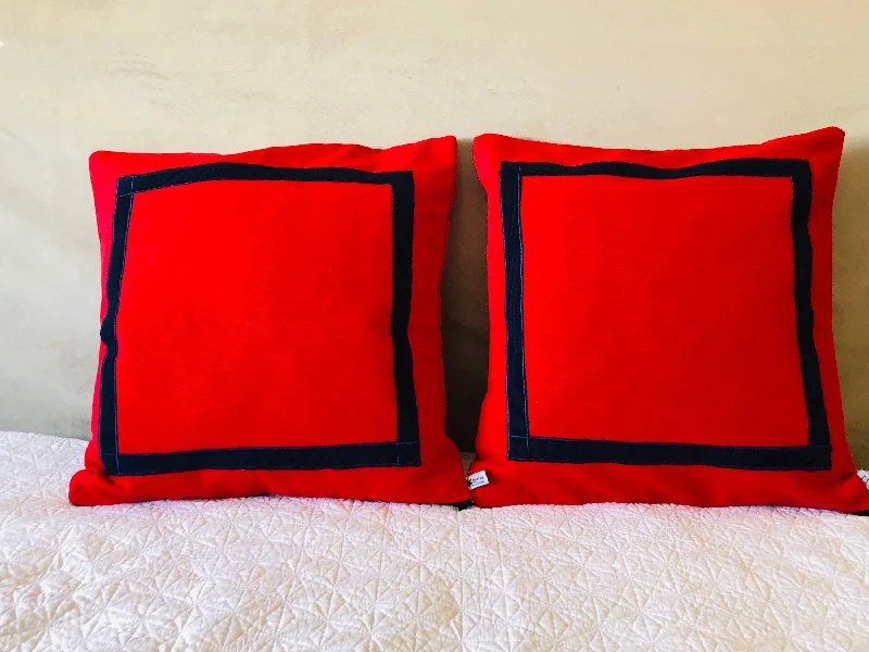 Travel Pillows for Long JourneysRed Blue Trim Pillows, Sofa Throw Pillows, Red Throw Pillows, 18x18 Travel Pillows for Long JourneysRed Blue Trim Pillows, Sofa Throw Pillows, Red Throw Pillows, 18x18