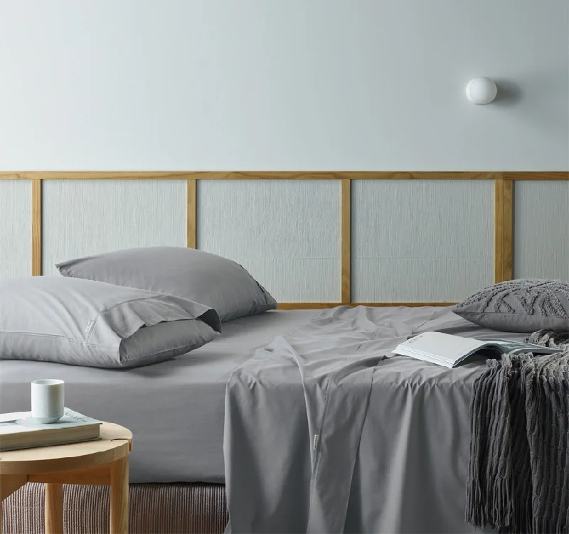 Wrinkle - Free Polyester Sheets for a Low - Maintenance BedNatural Sleep Recycled Cotton and Bamboo Sheet Set Range Silver