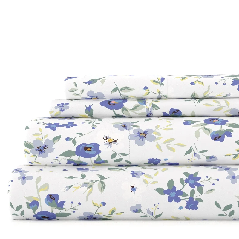 Wrinkle - Free Polyester Sheets for a Low - Maintenance BedDouble Brushed Blossoms 4 Piece Deep Pocket Bed Sheet Set Wrinkle - Free Polyester Sheets for a Low - Maintenance BedDouble Brushed Blossoms 4 Piece Deep Pocket Bed Sheet Set