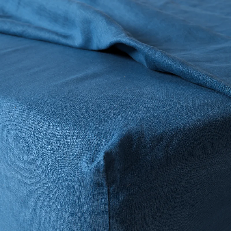 Wrinkle - Free Polyester Sheets for a Low - Maintenance BedIndigo Linen Fitted Sheet Set (3 pcs) Wrinkle - Free Polyester Sheets for a Low - Maintenance BedIndigo Linen Fitted Sheet Set (3 pcs)