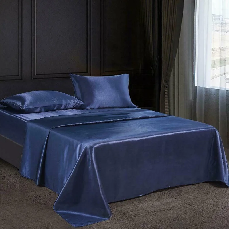 Thermal - Regulating Bamboo Sheets for All - Season Comfort4 PC Satin Silky Soft Bed Sheet Set Queen Fitted Pillow Cases Navy Thermal - Regulating Bamboo Sheets for All - Season Comfort4 PC Satin Silky Soft Bed Sheet Set Queen Fitted Pillow Cases Navy