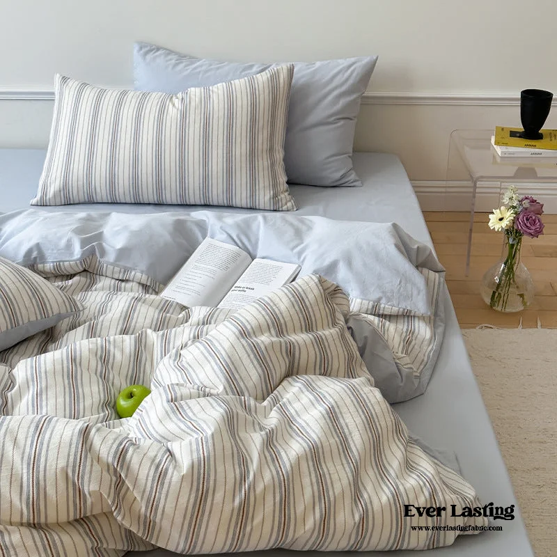 Flat Sheets with a High - Quality Finish for a Luxurious LookCozy Pastel Striped Washed Cotton Bedding Set Flat Sheets with a High - Quality Finish for a Luxurious LookCozy Pastel Striped Washed Cotton Bedding Set