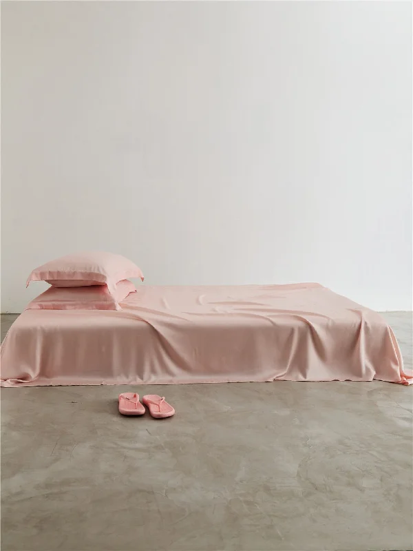 Fitted Sheets with Reinforced Corners for Long - Lasting UseSilky Solid Tencel Sheet / Pink Fitted Sheets with Reinforced Corners for Long - Lasting UseSilky Solid Tencel Sheet / Pink