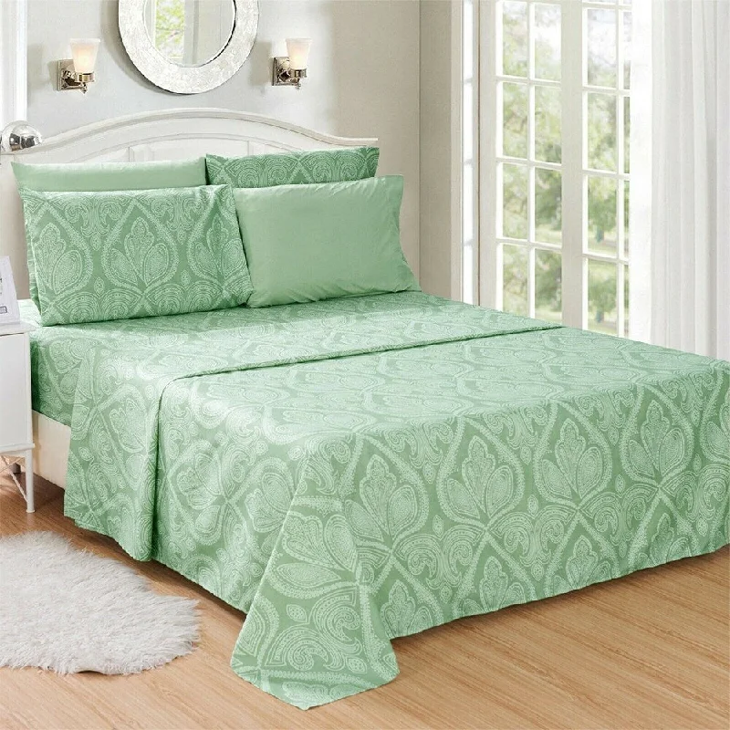 Sheet Sets with Multiple Pillowcase OptionsLuxury 6 Piece Bed Sheet Set 1800 Count Paisley Full Sage Sheet Sets with Multiple Pillowcase OptionsLuxury 6 Piece Bed Sheet Set 1800 Count Paisley Full Sage