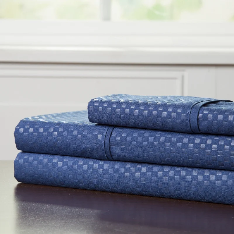 Wrinkle - Free Polyester Sheets for a Low - Maintenance BedBrushed Microfiber Sheet Set - Embossed Checkered Bed Linens by Windsor Home (Navy Blue) Wrinkle - Free Polyester Sheets for a Low - Maintenance BedBrushed Microfiber Sheet Set - Embossed Checkered Bed Linens by Windsor Home (Navy Blue)