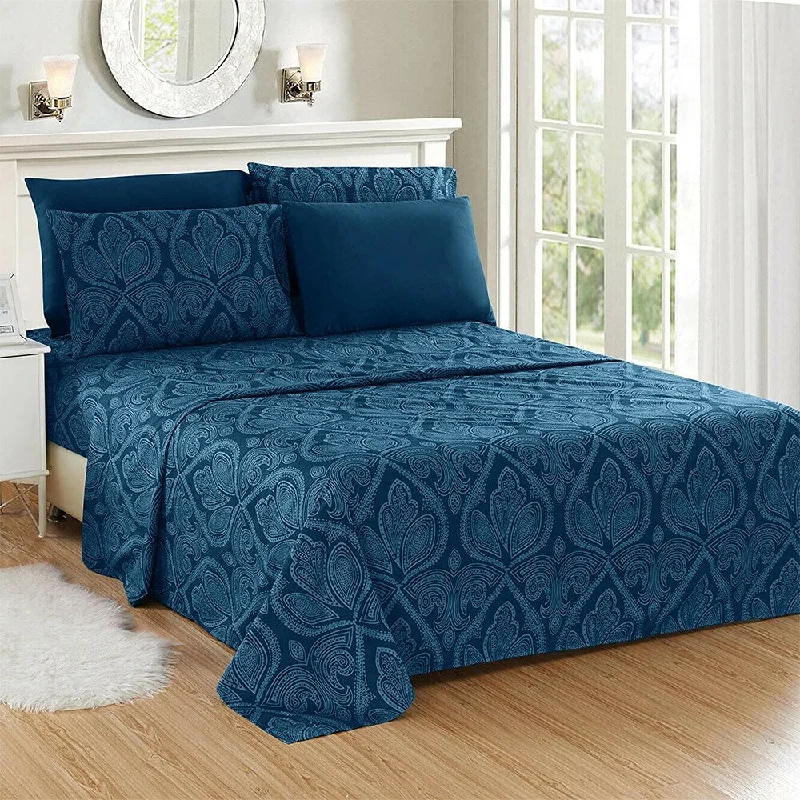 Linen - Cotton Blend Sheets for a Natural and Versatile OptionLuxury 6 Piece Bed Sheet Set 1800 Count Paisley King Navy Blue Linen - Cotton Blend Sheets for a Natural and Versatile OptionLuxury 6 Piece Bed Sheet Set 1800 Count Paisley King Navy Blue