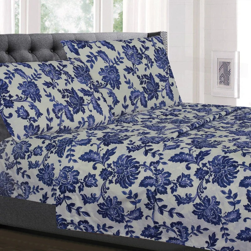 Linen - Cotton Blend Sheets for a Natural and Versatile OptionTuscany Navy Floral 4 Pcs Microfiber Sheet Set Linen - Cotton Blend Sheets for a Natural and Versatile OptionTuscany Navy Floral 4 Pcs Microfiber Sheet Set