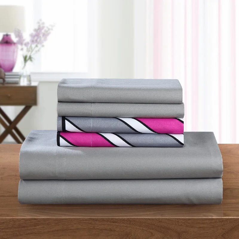 Twin - Size Sheet Sets with a Pillow ProtectorChic Home Solid Grey with Asher 6 Piece Sheet Set Twin - Size Sheet Sets with a Pillow ProtectorChic Home Solid Grey with Asher 6 Piece Sheet Set