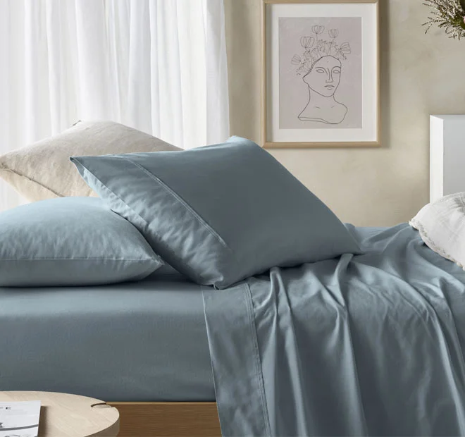 Flat Sheets with a High - Quality Finish for a Luxurious LookEucalyptus Cotton Sheet Set Range Mirage Blue Flat Sheets with a High - Quality Finish for a Luxurious LookEucalyptus Cotton Sheet Set Range Mirage Blue
