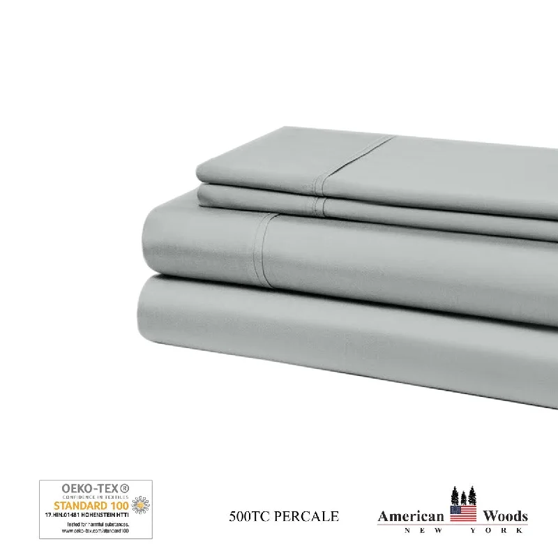 Queen - Size Sheet Sets with a European Pillowcase SetAMERICAN WOODS NEW YORK 500 Thread Count Cotton Percale Sheet Set Queen - Size Sheet Sets with a European Pillowcase SetAMERICAN WOODS NEW YORK 500 Thread Count Cotton Percale Sheet Set