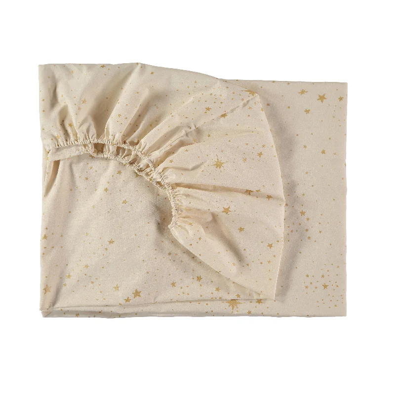 Fitted Sheets with Reinforced Corners for Long - Lasting Usenobodinoz Tibet Sheet Single Gold Stella / Natural Fitted Sheets with Reinforced Corners for Long - Lasting Usenobodinoz Tibet Sheet Single Gold Stella / Natural