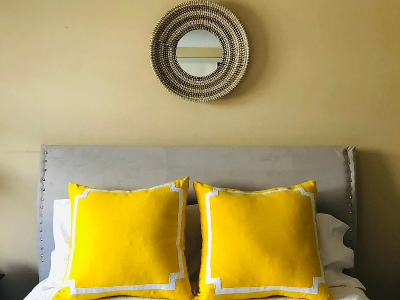 Round Pillows for Boho-Style InteriorsYellow Euro Pillows, Trim Pillow Covers, Bedroom Decor, Pillows with borders Round Pillows for Boho-Style InteriorsYellow Euro Pillows, Trim Pillow Covers, Bedroom Decor, Pillows with borders