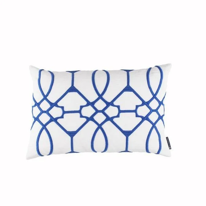 Velvet Pillows for a Touch of EleganceMagic White & Azure Lumbar Pillow by Lili Alessandra Velvet Pillows for a Touch of EleganceMagic White & Azure Lumbar Pillow by Lili Alessandra