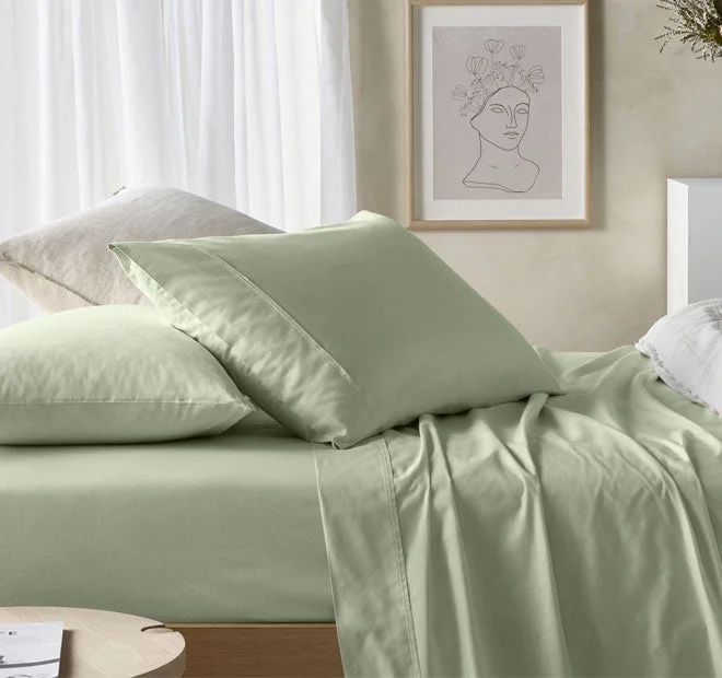 Sheet Sets with Multiple Pillowcase OptionsEucalyptus Cotton Sheet Set Range Fog Green Sheet Sets with Multiple Pillowcase OptionsEucalyptus Cotton Sheet Set Range Fog Green