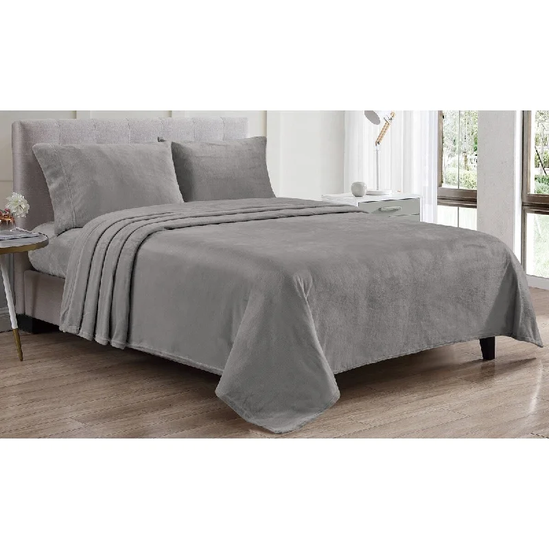 Polyester - Cotton Blend Sheets for Durability and ComfortKansas 4pc Microplush Sheet Set - Dark Gray - Queen Polyester - Cotton Blend Sheets for Durability and ComfortKansas 4pc Microplush Sheet Set - Dark Gray - Queen