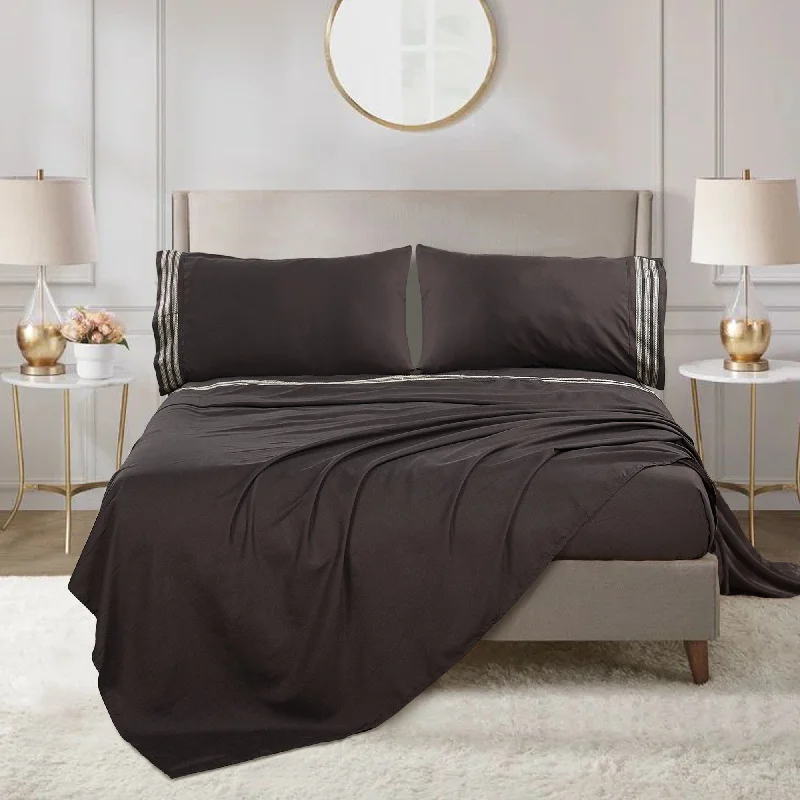 Rayon - Cotton Sheets for a Breathable and Soft BlendSerenta 4-piece Luxury Embroidered Bed Sheet Set