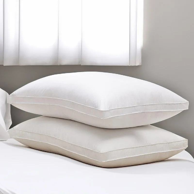 Travel Pillows for Long JourneysHighland Feather Down Touch Pillow - 550 Loft White Down with Feather Core for Extra Support, 260TC Cotton Shell