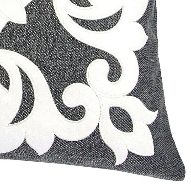 Feather Pillows for a Luxurious Sleep20 X 20 Inches Pillow with Intricate Floral Embroidery, Set of 2, Dark Gray and White Feather Pillows for a Luxurious Sleep20 X 20 Inches Pillow with Intricate Floral Embroidery, Set of 2, Dark Gray and White