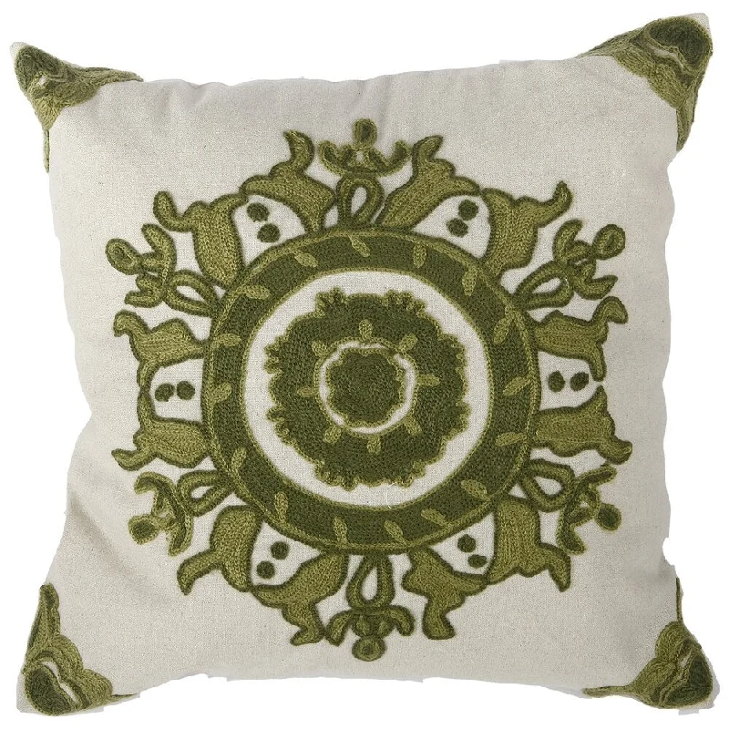 Silk Pillows for Smooth Skin and Hair18 X 18 Inch Cotton Pillow with Medallion Embroidery, Set of 2, Green and White Silk Pillows for Smooth Skin and Hair18 X 18 Inch Cotton Pillow with Medallion Embroidery, Set of 2, Green and White