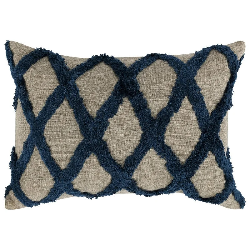 Back Support Pillows for Office ChairsLo 14 x 20 Lumbar Linen Accent Throw Pillow, Tufted Diamond Pattern, Blue - Blue, Beige Back Support Pillows for Office ChairsLo 14 x 20 Lumbar Linen Accent Throw Pillow, Tufted Diamond Pattern, Blue - Blue, Beige