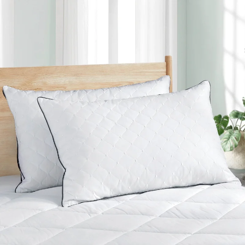 Cotton Pillows for Natural Comfort2 Pack Medium/Firm White Goose Feather and Down Bed Pillows with Embroidered Cover