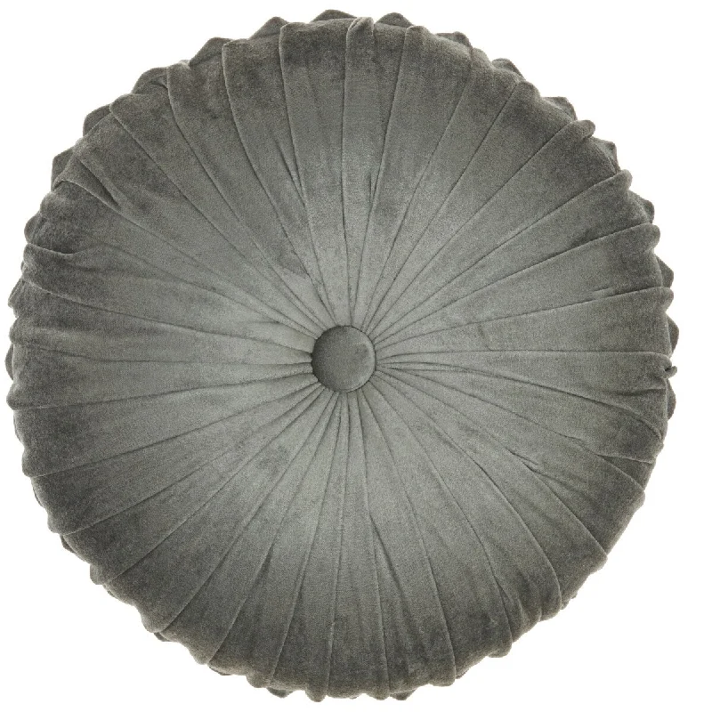 Cotton Pillows for Natural ComfortMina Victory Sofia Pin Tuck Velv Pillow 16" X 16" Round Charcoal Indoor Throw Pillow