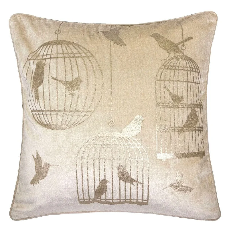 Adjustable Pillows for Customized Comfort20 X 20 Inches Bird and Cage Print Velvet Accent Pillows, Set of 2, Beige and Gold Adjustable Pillows for Customized Comfort20 X 20 Inches Bird and Cage Print Velvet Accent Pillows, Set of 2, Beige and Gold