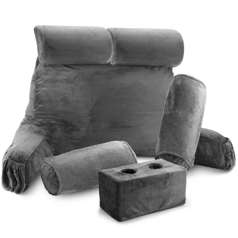 Feather Pillows for a Luxurious SleepNestl Double Reading Pillow - Shredded Memory Foam Backrest Pillow - Includes 2 Neck Rolls & 2 Lumbar Back Support Pillows Feather Pillows for a Luxurious SleepNestl Double Reading Pillow - Shredded Memory Foam Backrest Pillow - Includes 2 Neck Rolls & 2 Lumbar Back Support Pillows