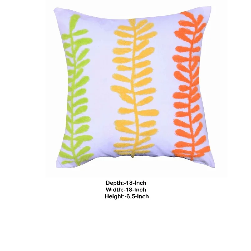 Soft and Fluffy Pillows for Bedroom Comfort18 X 18 Inch Decorative Cotton Pillow with Sprig Pattern, Set of 2, Multicolor Soft and Fluffy Pillows for Bedroom Comfort18 X 18 Inch Decorative Cotton Pillow with Sprig Pattern, Set of 2, Multicolor