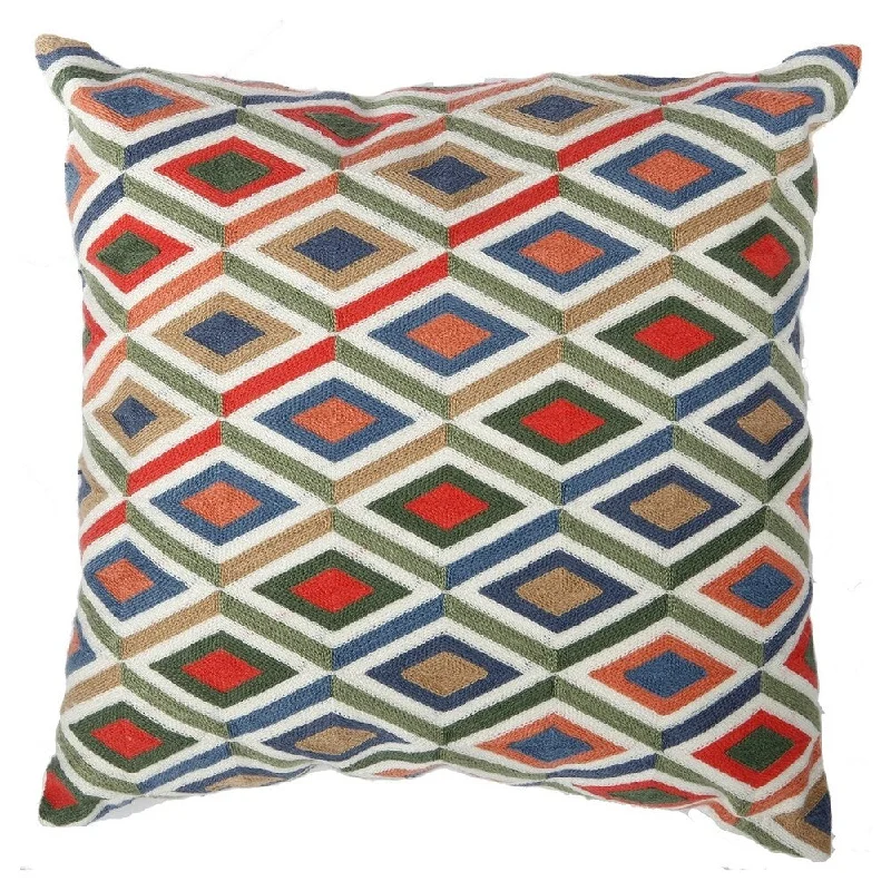 Bolster Pillows for Sofa Decoration18 X 18 Inch Cotton Pillow with Geometric Embroidery, Set of 2, Multicolor