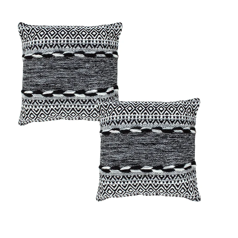 Plush Pillows for a Cozy Bed18 x 18 Jacquard Square Decorative Cotton Accent Throw Pillow with Soft Boho Tribal Pattern, Set of 2, Black, White Plush Pillows for a Cozy Bed18 x 18 Jacquard Square Decorative Cotton Accent Throw Pillow with Soft Boho Tribal Pattern, Set of 2, Black, White
