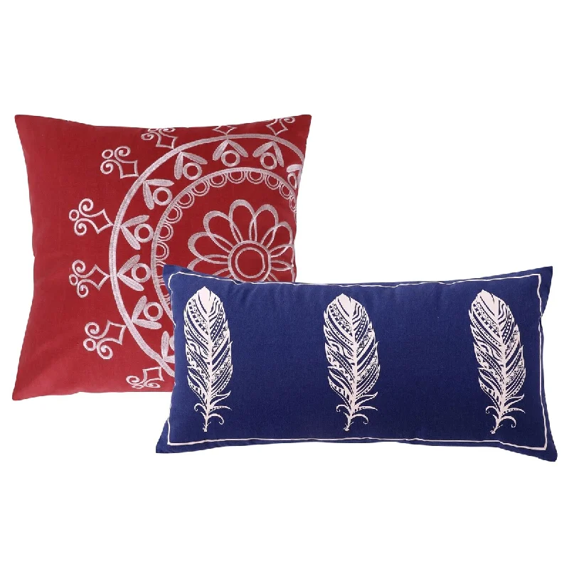 Adjustable Pillows for Customized ComfortNeman 2 Piece Cotton Pillow with Medallion and Feather Print, Red and Blue Adjustable Pillows for Customized ComfortNeman 2 Piece Cotton Pillow with Medallion and Feather Print, Red and Blue