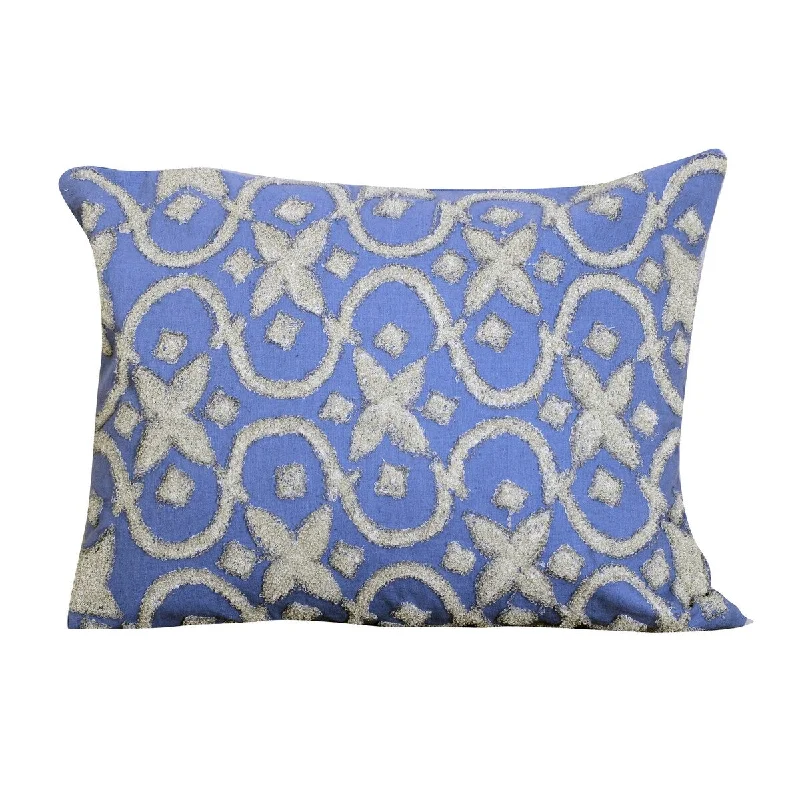 Kids Pillows with Fun Designs20 x 16 Inch Cotton Pillow with Geometric Embroidery, Set of 2, White and Blue Kids Pillows with Fun Designs20 x 16 Inch Cotton Pillow with Geometric Embroidery, Set of 2, White and Blue