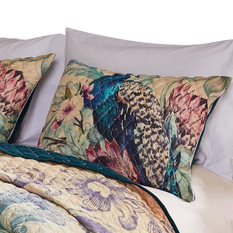 Round Pillows for Boho-Style InteriorsUfa 36 Inch Quilted King Pillow Sham, Peacock Print, Vermicelli Stitching - Blue, Orange, Red Round Pillows for Boho-Style InteriorsUfa 36 Inch Quilted King Pillow Sham, Peacock Print, Vermicelli Stitching - Blue, Orange, Red