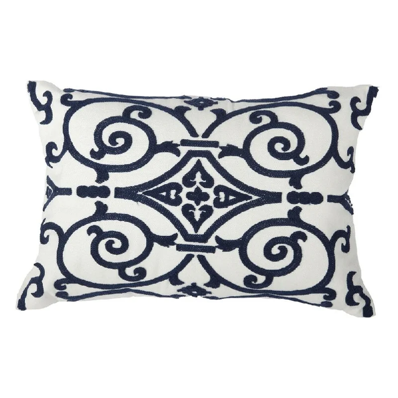 Kids Pillows with Fun Designs20 X 14 Inch Cotton Pillow with Scroll Work Embroidery, Set of 2, White and Blue Kids Pillows with Fun Designs20 X 14 Inch Cotton Pillow with Scroll Work Embroidery, Set of 2, White and Blue