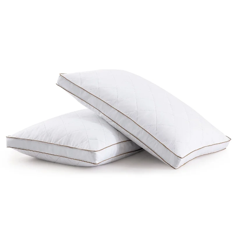 Memory Foam Pillows for Neck Support2 Pack Gusseted Goose Feather and Down Pillows with Diamond Quilt - White Memory Foam Pillows for Neck Support2 Pack Gusseted Goose Feather and Down Pillows with Diamond Quilt - White
