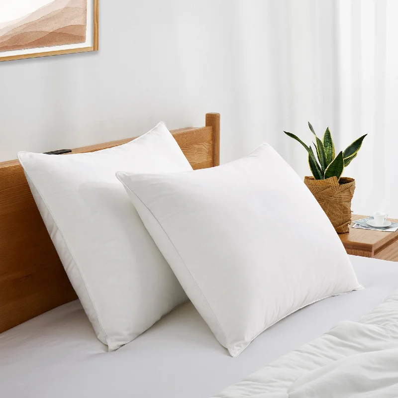 Plush Pillows for a Cozy BedDown Fiber Bed Pillows with Cotton Cover Set of 2 - white