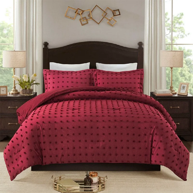 Wool - filled comforters with natural moisture - wicking and temperature - regulating features3 Piece Tufted Dot Comforter Set Queen Burgundy Wool - filled comforters with natural moisture - wicking and temperature - regulating features3 Piece Tufted Dot Comforter Set Queen Burgundy