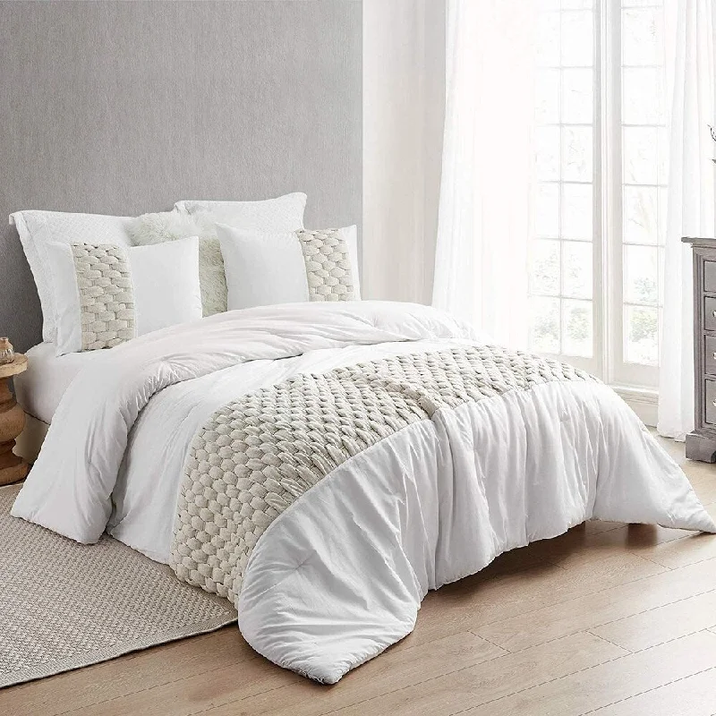 Bamboo - fiber - filled comforters with antibacterial and breathable qualitiesAlmond Cream/ White Knit and Loop Textured Oversized Comforter Bamboo - fiber - filled comforters with antibacterial and breathable qualitiesAlmond Cream/ White Knit and Loop Textured Oversized Comforter