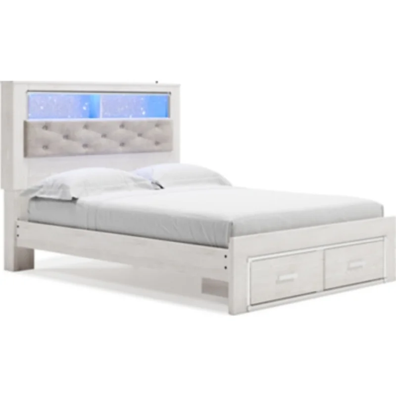 Gel - infused memory foam mattresses for cooler sleepAltyra King Upholstered Bookcase Bed with Storage - White Gel - infused memory foam mattresses for cooler sleepAltyra King Upholstered Bookcase Bed with Storage - White
