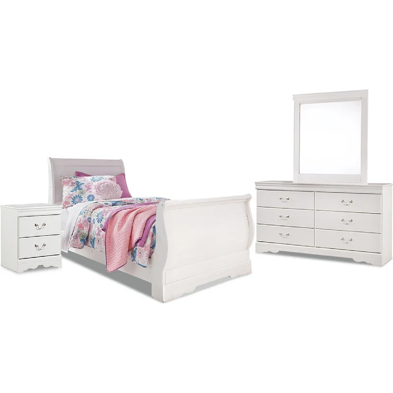 Gel - infused memory foam mattresses for cooler sleepAnarasia 6 Piece Twin Sleigh Bedroom - White Gel - infused memory foam mattresses for cooler sleepAnarasia 6 Piece Twin Sleigh Bedroom - White