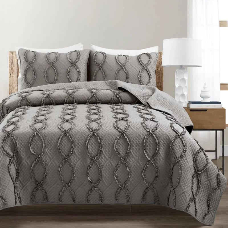 King - size comforters to fit large king - sized beds perfectlyAvon Textured Ruffle Quilt 3 Piece Set King - size comforters to fit large king - sized beds perfectlyAvon Textured Ruffle Quilt 3 Piece Set