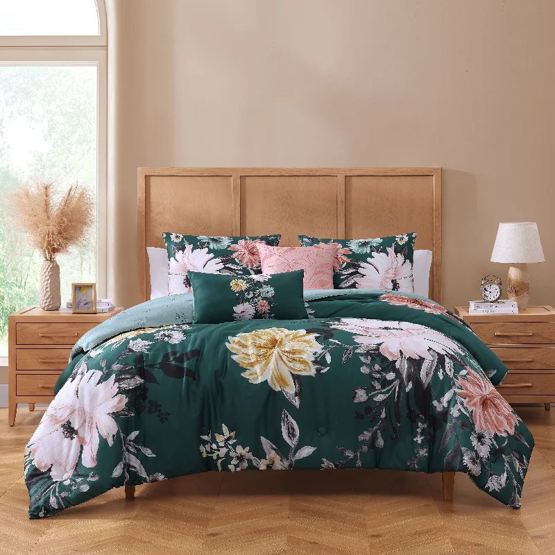 Synthetic - filled comforters like polyester for affordability and hypoallergenic propertiesBebejan Wild Flowers on Teal 200 Thread Count 100% Cotton Sateen 5 Piece Reversible Comforter Set Synthetic - filled comforters like polyester for affordability and hypoallergenic propertiesBebejan Wild Flowers on Teal 200 Thread Count 100% Cotton Sateen 5 Piece Reversible Comforter Set