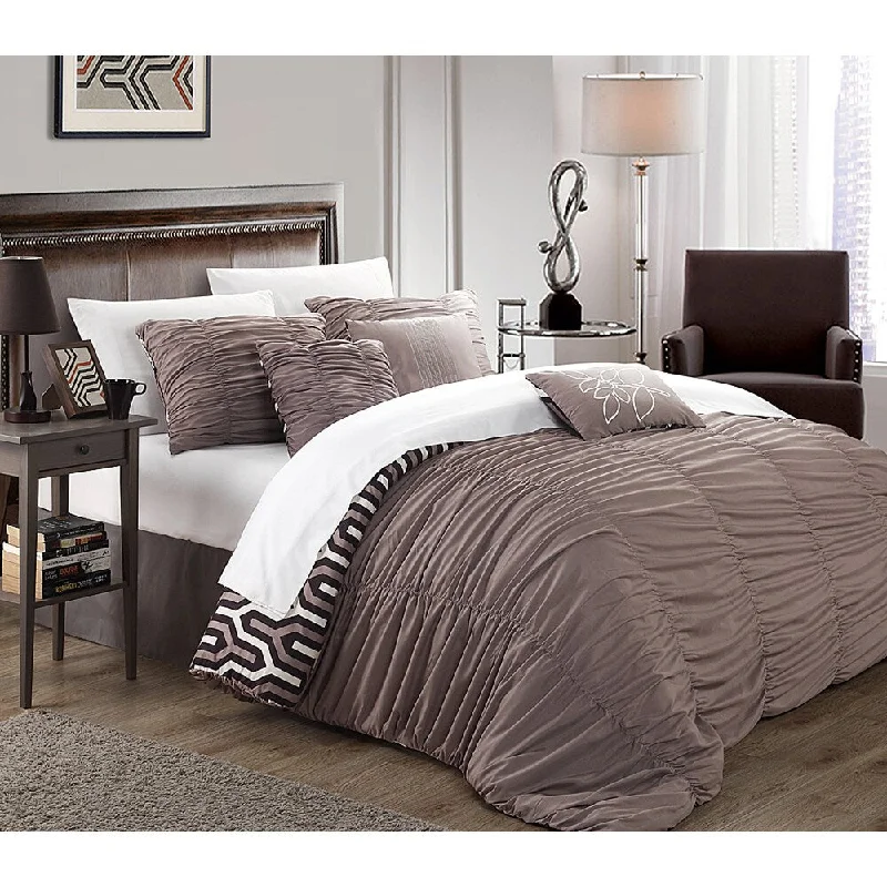 Goose down comforters known for their superior quality and insulationChic Home Lester Brown Pleated Ruffled 7-piece Comforter Set Goose down comforters known for their superior quality and insulationChic Home Lester Brown Pleated Ruffled 7-piece Comforter Set