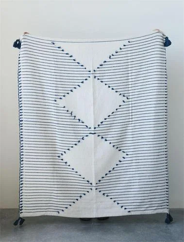 Wool blankets with natural warmth and insulationCotton Woven Throw w/ Tassels in Navy & Cream Wool blankets with natural warmth and insulationCotton Woven Throw w/ Tassels in Navy & Cream